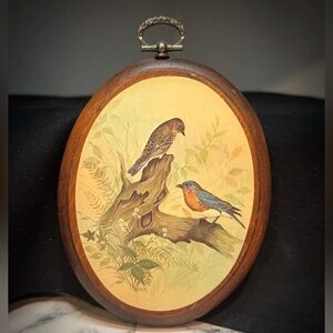 Vintage F. Massa “Eastern Bluebirds” Oval Wood Plaque